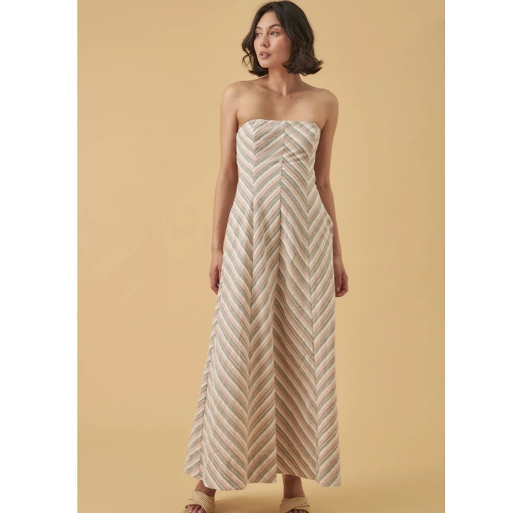 MON RENN EUPHORIA STRAPLESS DRESS - CHEVRON STRIPE - Picture 5 of 7